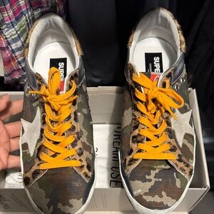 Golden Goose Sneakers with Orange and Brown Accents